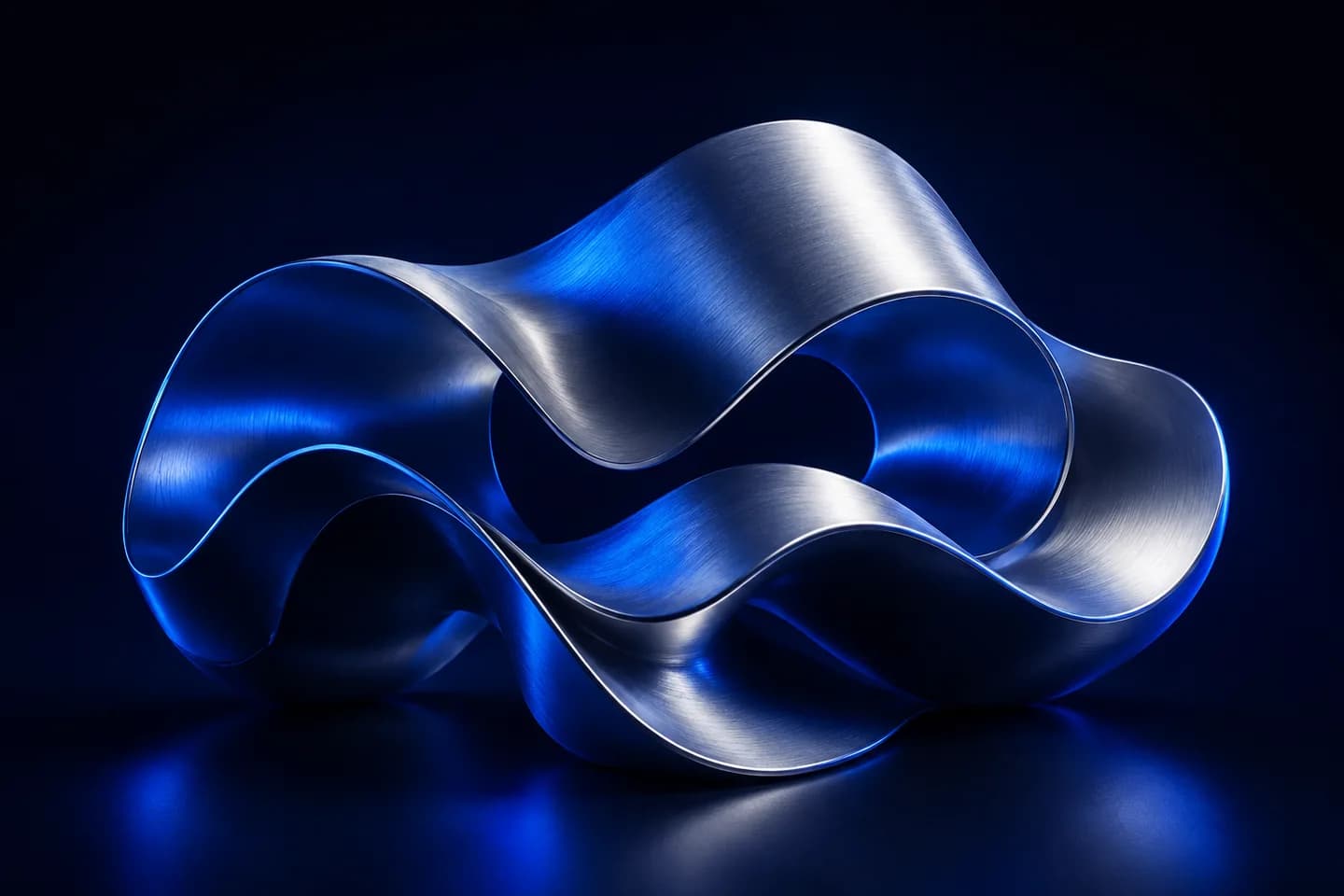 An illuminated blue and silver sculptural cloud